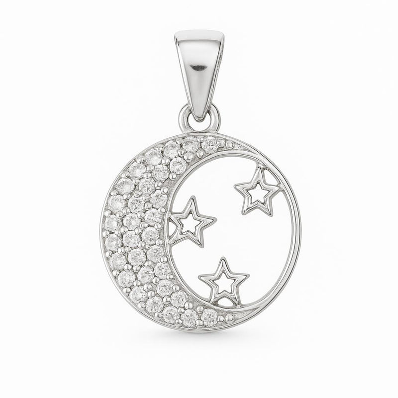 Ciondolo Luna e Stelle in Argento 925 con Zirconi