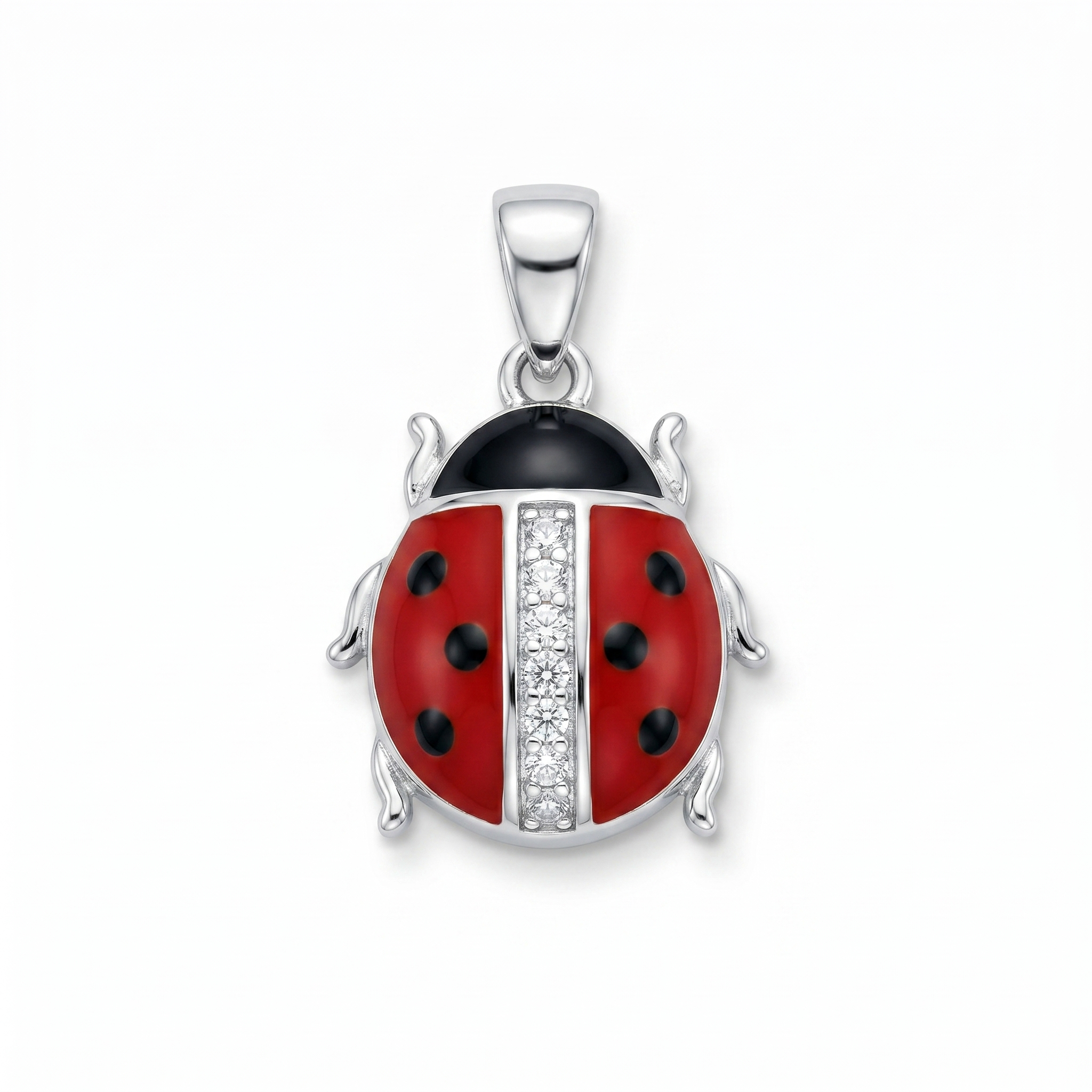 Ciondolo Coccinella in Argento 925 con Smalto e Zircone