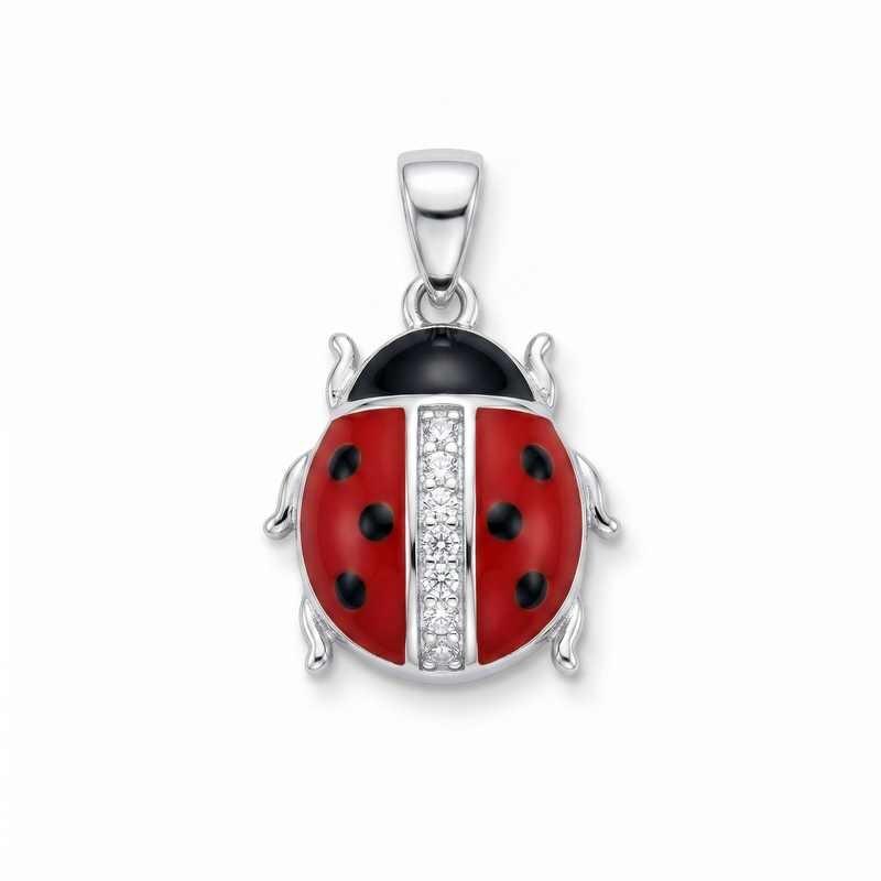 Ciondolo Coccinella in Argento 925 con Smalto e Zircone