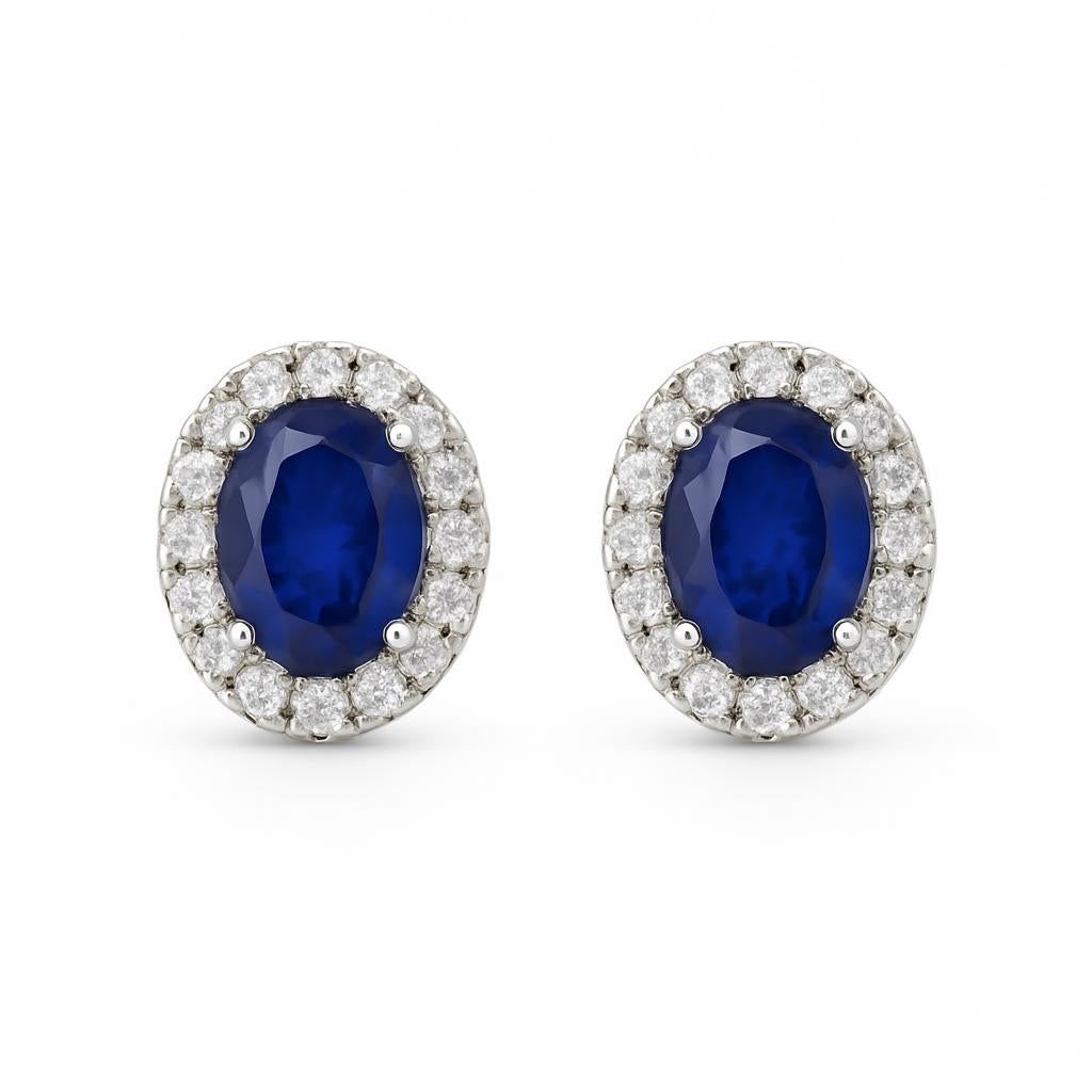 Orecchini Punto Luce con Zaffiro Blu e Halo in Argento 925