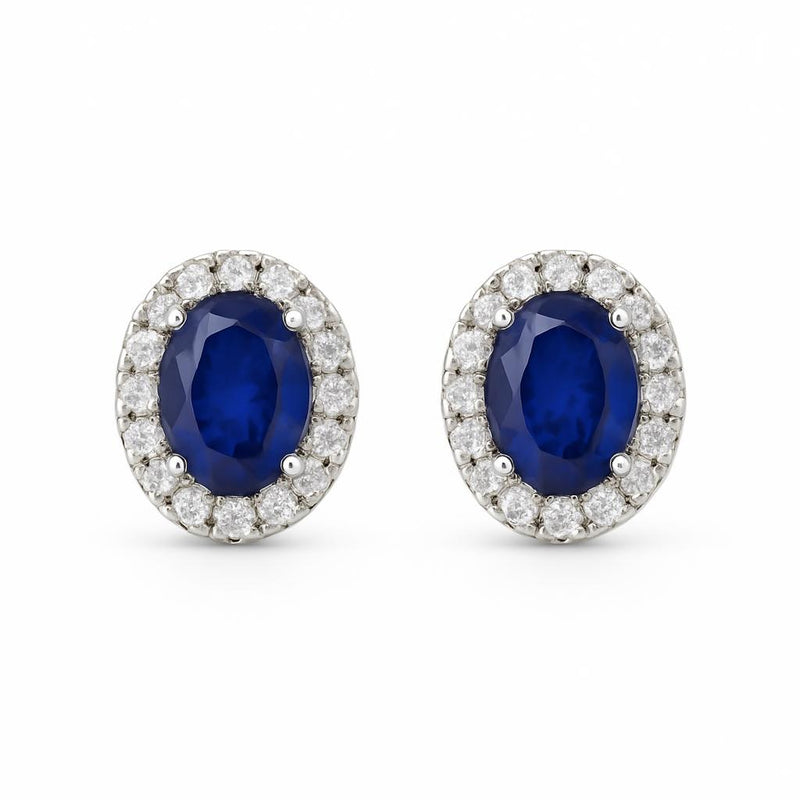 Orecchini Punto Luce con Zaffiro Blu e Halo in Argento 925