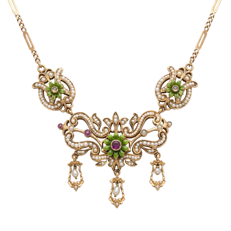 Collana in stile Liberty con perle e smalti