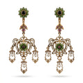 Orecchini chandelier in stile Liberty con perle, smalto verde e pietre rosse