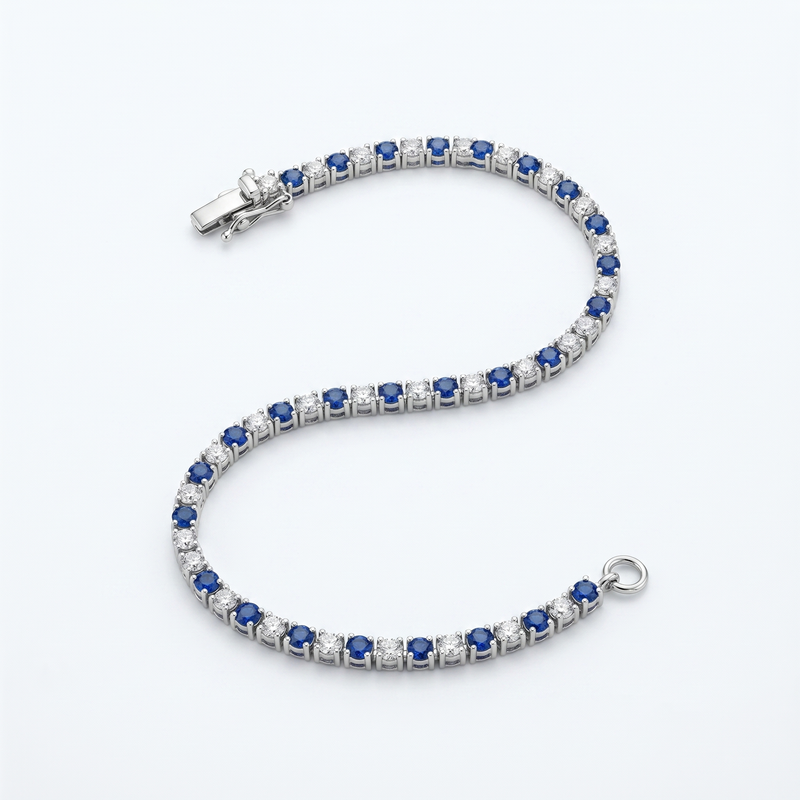 Bracciale tennis con zaffiri blu e pietre bianche